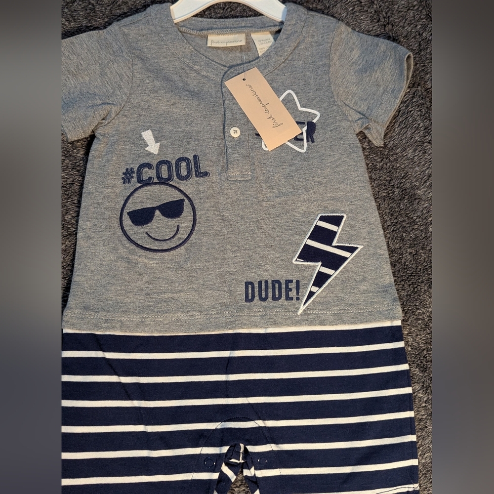 first impressions Gray and Blue Striped One Piece